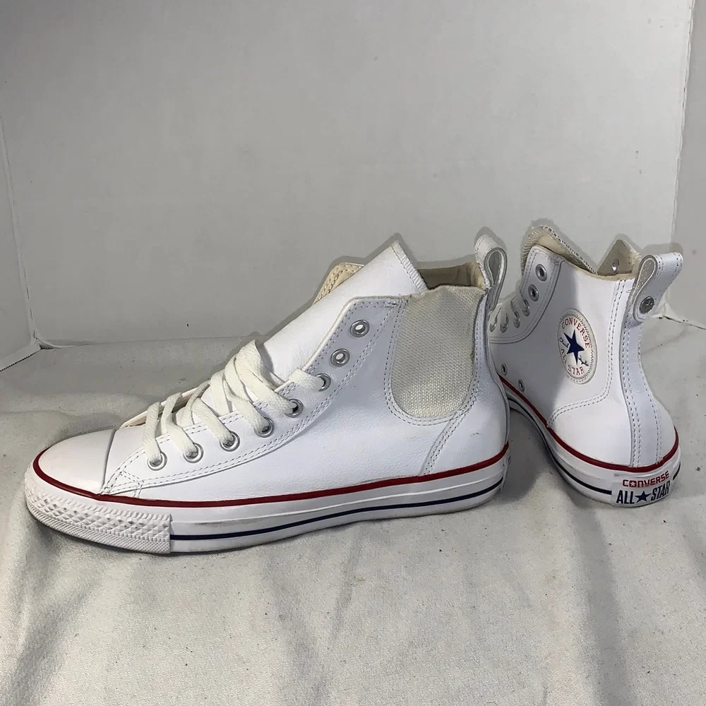 Converse Chuck Taylor ‘Chelsee Hi’ White Leather High-Tops with Red Trim
